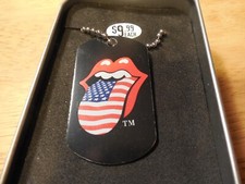 The Rolling Stones Tongue Logo Military ID Dog Tag Necklace Ball Chain USA 2006 