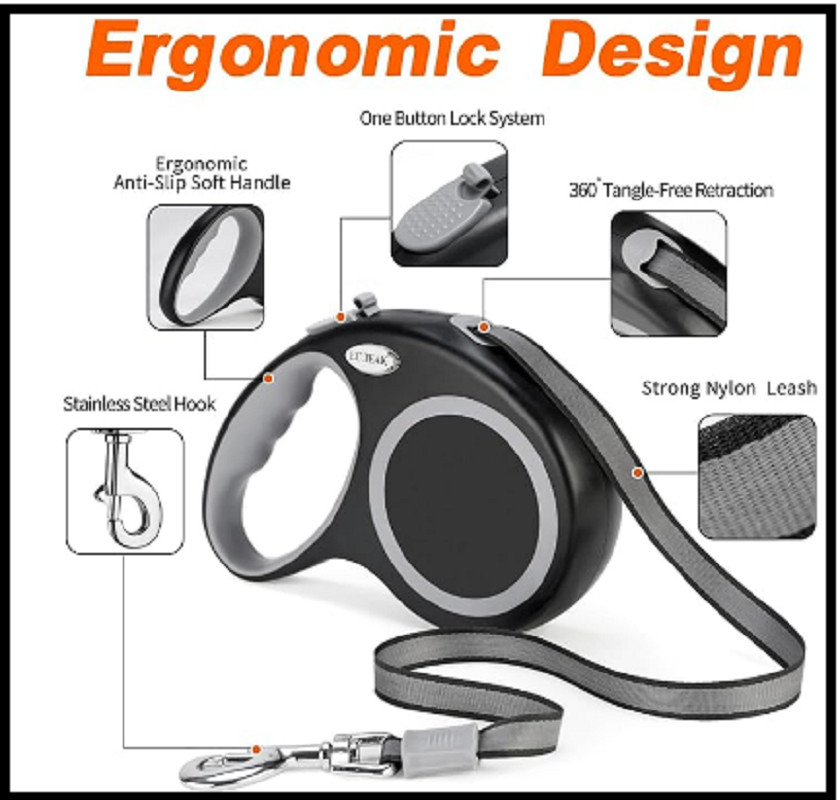 26 FT RETRACTABLE DOG LEASH Extra Large Tangle Free Heavy Duty Pet Dogs Walking