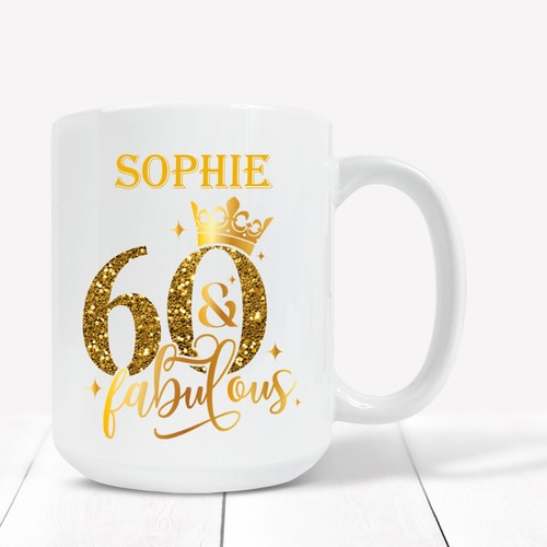 Personalised 60th Birthday Gift 60th Gold Mug, Coaster or Mug & Coaster Gift Set - Picture 2 of 6