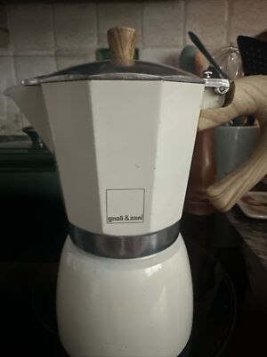Gnali & Zani Venezia White Espresso Moka Pot Stovetop w Wooden