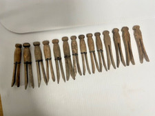 14 Vintage Wooden Clothes Pins Weathered Round Head Clothespins FC-44-TOP