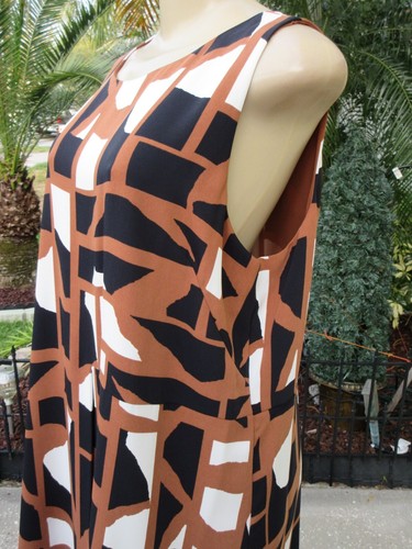 Alfani Women’s Size 16 Sleeveless Abstract Print Sheath Dress Brown Black White - Picture 6 of 14