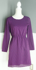 Womens Purple Black Polka Dot J CREW Lined Long Sleeve Dress 0 Empire Waist