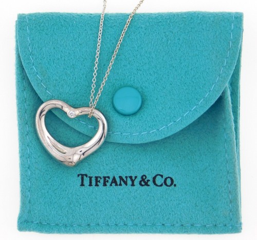 Tiffany & Co Peretti 925 Sterling Silber Open Heart Diamant Anhänger Halskette - Bild 1 von 13