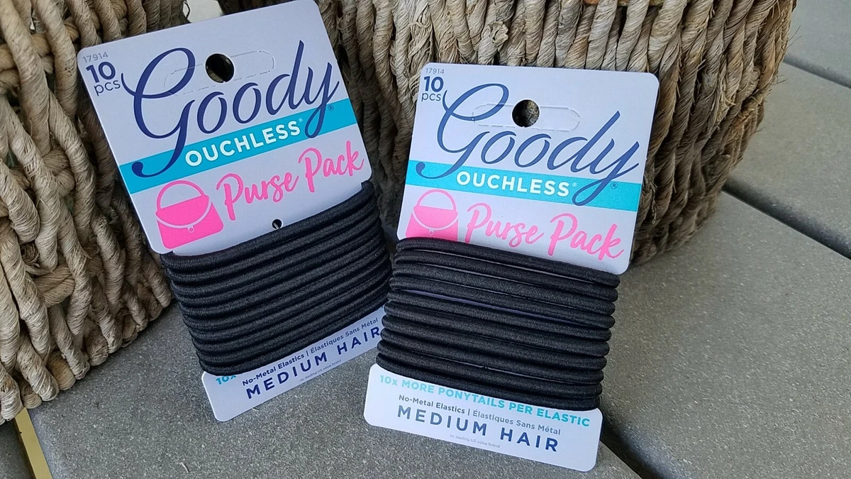 Lot Of 2 Black Hair Ties Elastics Goody Ouchless Purse Pack Med