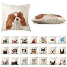 Dog Polyester Linen Pillow Case Sofa Waist Throw Cushion Cover w/ Zipper Closure