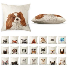Dog Polyester Linen Pillow Case Sofa Waist Throw Cushion Cover w/ Zipper Closure