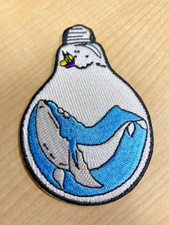 Light Bulb Shaped Embroidered Patch with Humpback Whale  3.5