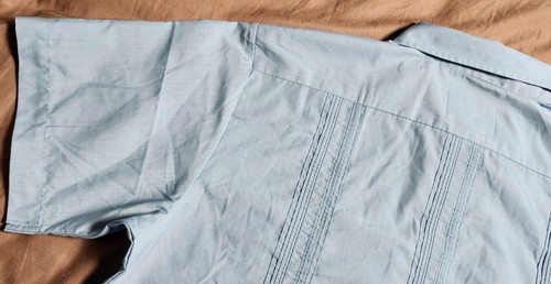 The Genuine Haband Guayabera Men's Shirt Blue Size Large Full Zip Embroidered - Picture 14 of 21