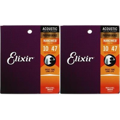 Elixir Strings 16002 Nanoweb Phosphor Bronze Acoustic Guitar Strings - .010-.047