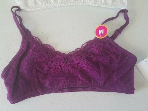 Maidenform Girl Bralettes 2 pack Medium & Large Purple Lace & White - Picture 2 of 4