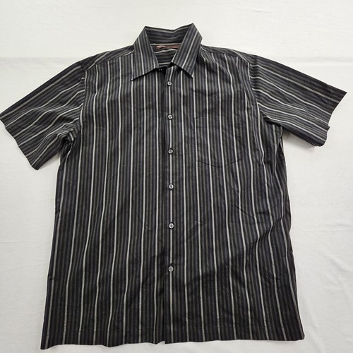 Perry Ellis Black Striped Short Sleeve Cotton Button-Up Shirt Men's L