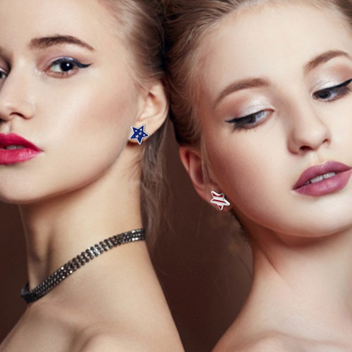 Women's Star Stud Earrings Alloy Fashion Jewelry Patriotic Independence Day - Imagen 6 de 6