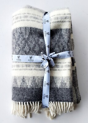 Klippan Sweden 100% Lambswool Throw Gray & Winter White Folk Art