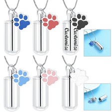 Paw Print Cylinder Urn Pendant Necklace for Cremation Ashes Pet Memory Necklace