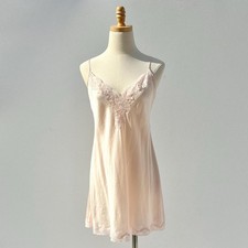 Vintage Victoria's Secret Baby Pink Lace Silk Slip Dress S / M, Open Mesh Back