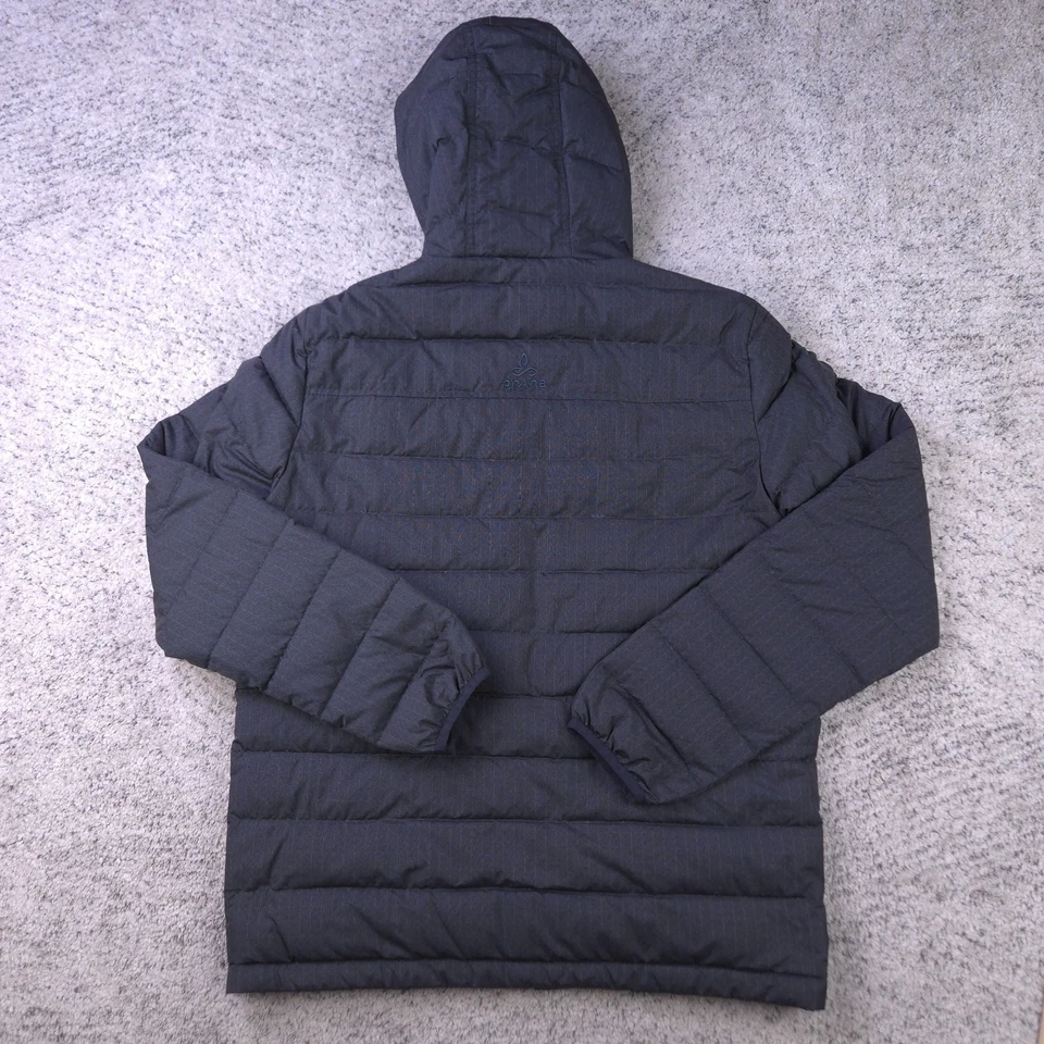 Chaqueta de plumón Prana para hombre pequeña abrigo acolchado Lasser con capucha gris bolsillos acolchados usada en excelente estado Foto 2 de 4