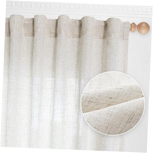 MYSKY HOME Natural Semi Sheer Linen Curtains for Living Room