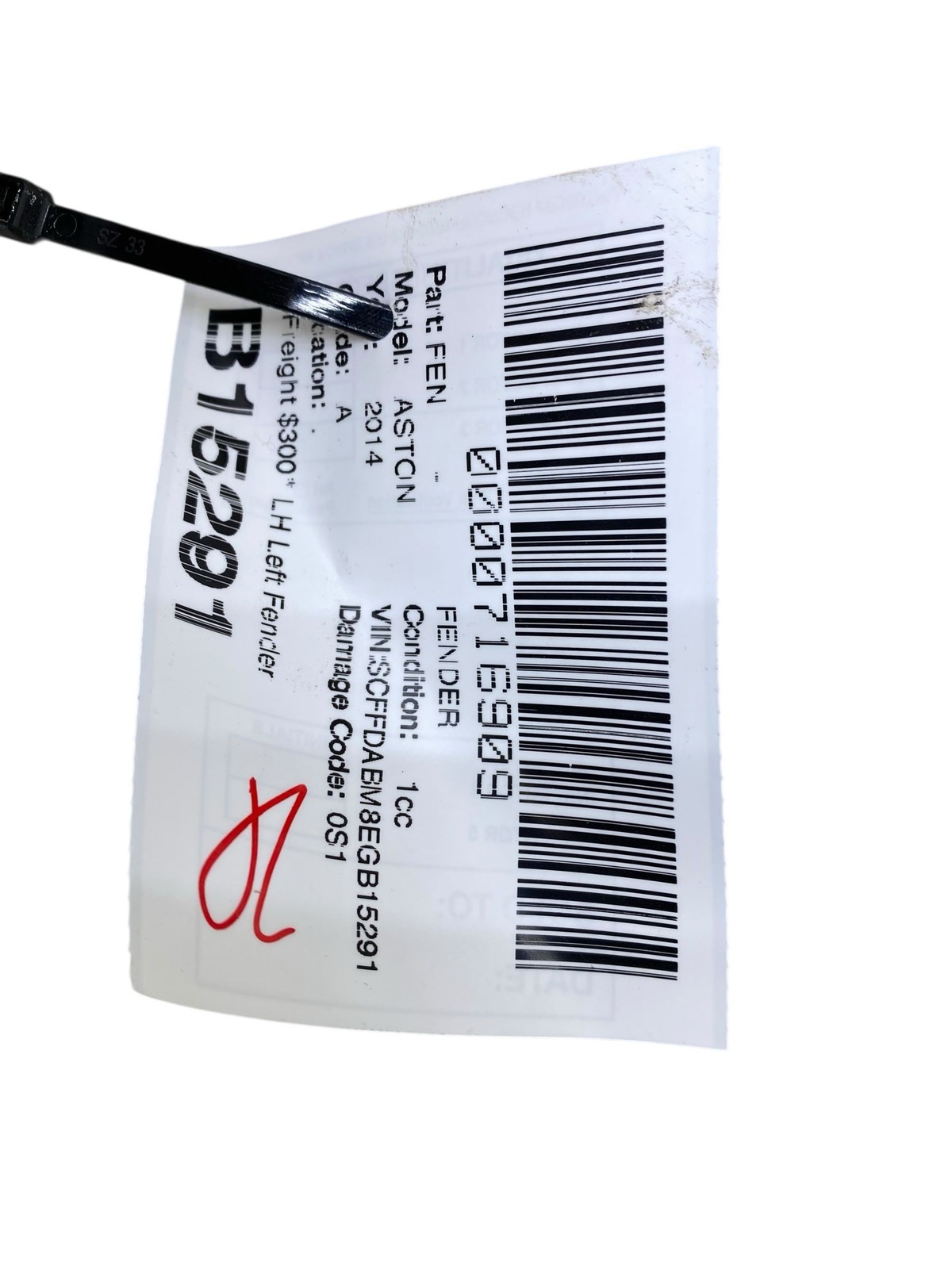 2013-2016 Aston Martin DB9 Oem LH Left Fender W/ Turn Signal Repeater Lamp