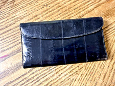 Genuine EEL SKIN BIfold Leather Black Wallet Checkbook