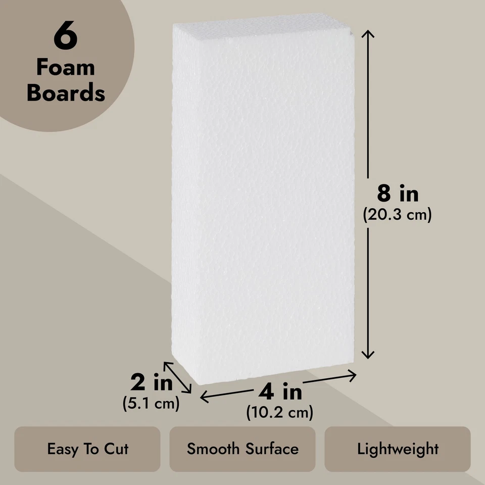 6 Pack Polystyrene Foam Blocks for Crafts Supplies, DIY Projects (8 x 4 x 2 In) - Image 3 of 4