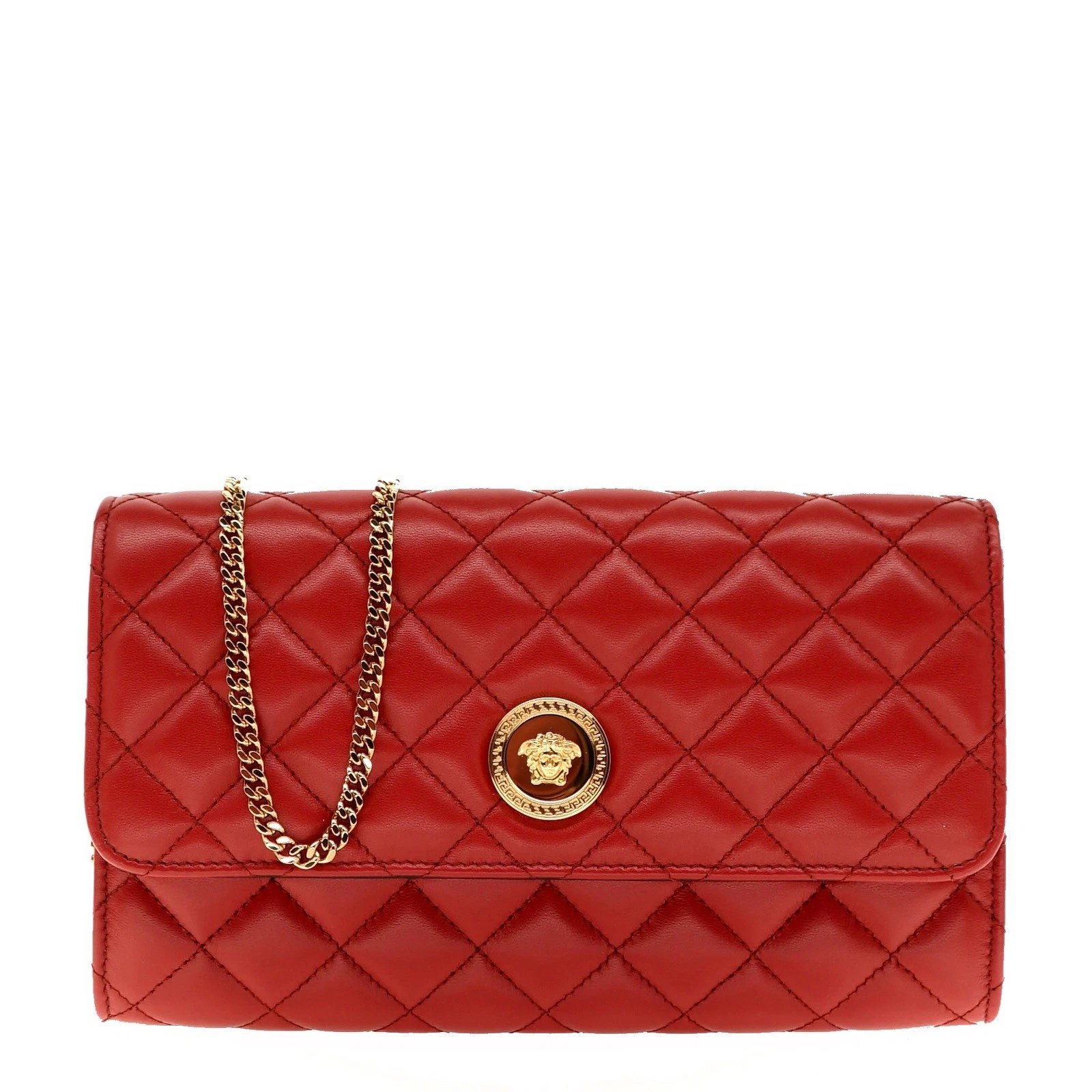 Versace — Versace Medusa Chain Crossbody Quilted Red Leather New
