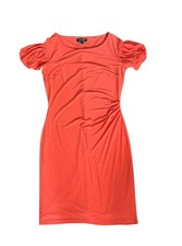 Lauren Ralph Lauren Coral Midi Dress Puff Sleeve Ruched Stretch Size 10 