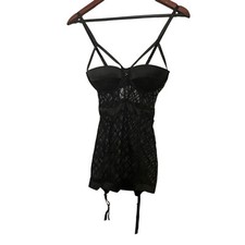 Vintage Frederick's of Hollywood Black Satin Sheer Teddy Bodysuit Size Small