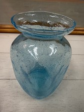 Hand Blown Art Glass Light Blue bubble vase 5 H