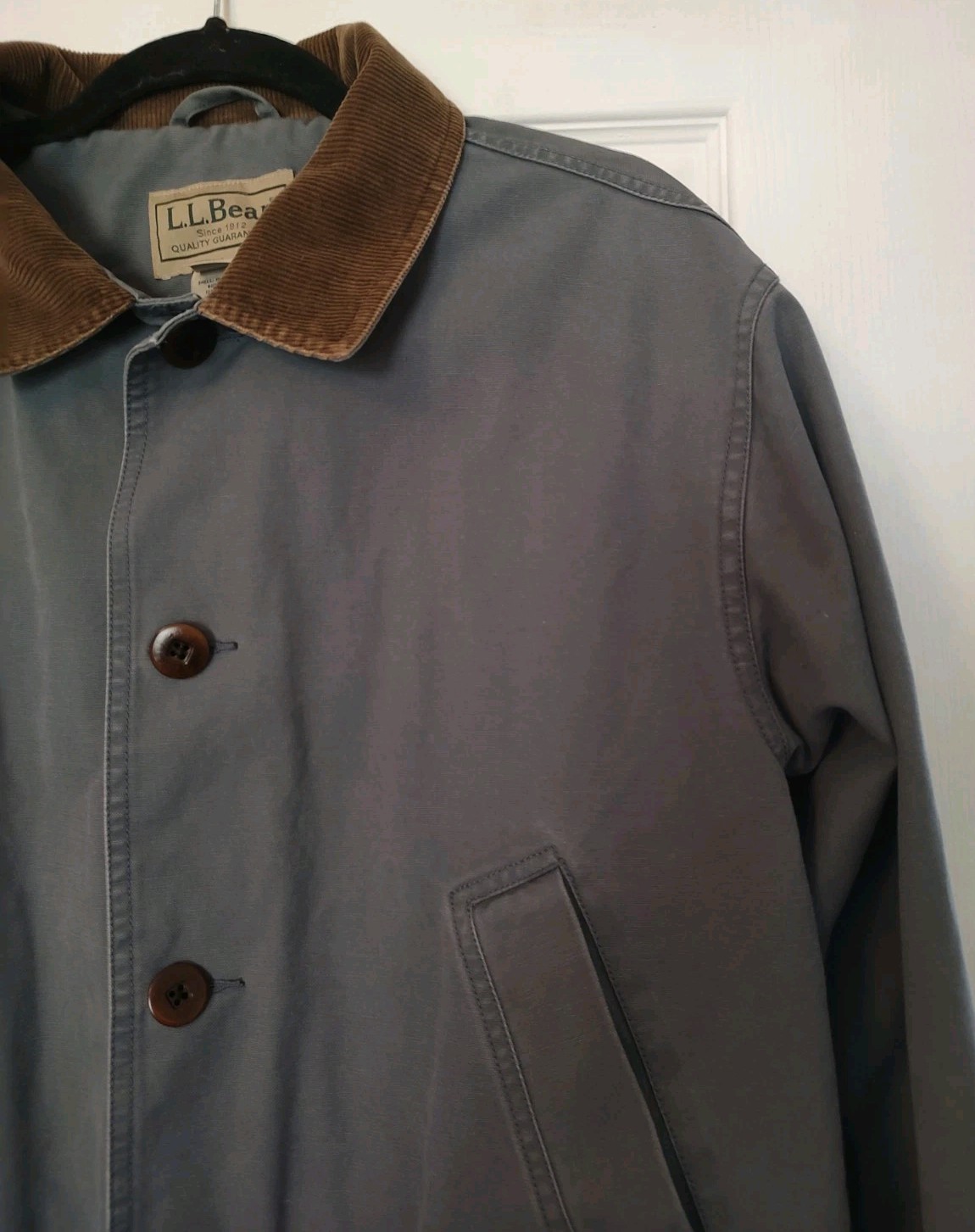 L. L.  L L Bean Men's Original Field Coat Jacket Grey Corduroy Collar Buttons M image 2