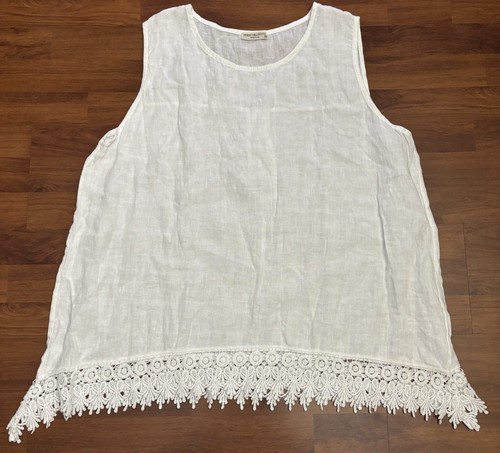 Terzo Millennio Linen Tunic Tank Top Womens Size 1X White Beachy Crochet Italian