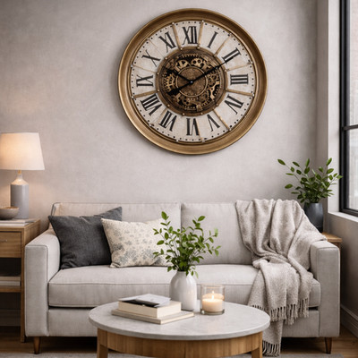 Freigelegtes Skelett Zahnrad Uhrwerk Metall Zahnrad Wanduhr 100 cm Industriestil