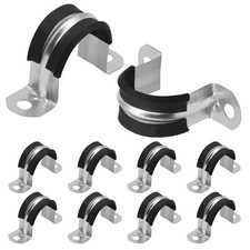 10 Pcs 1 Inch Reinforced Rigid Pipe Strap Zinc Plated Steel, Rubber Cushioned