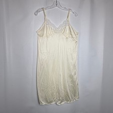Vtg Antron III Ivory Nylon Lace Trim Slip Dress Chemise Adjustable Straps Small