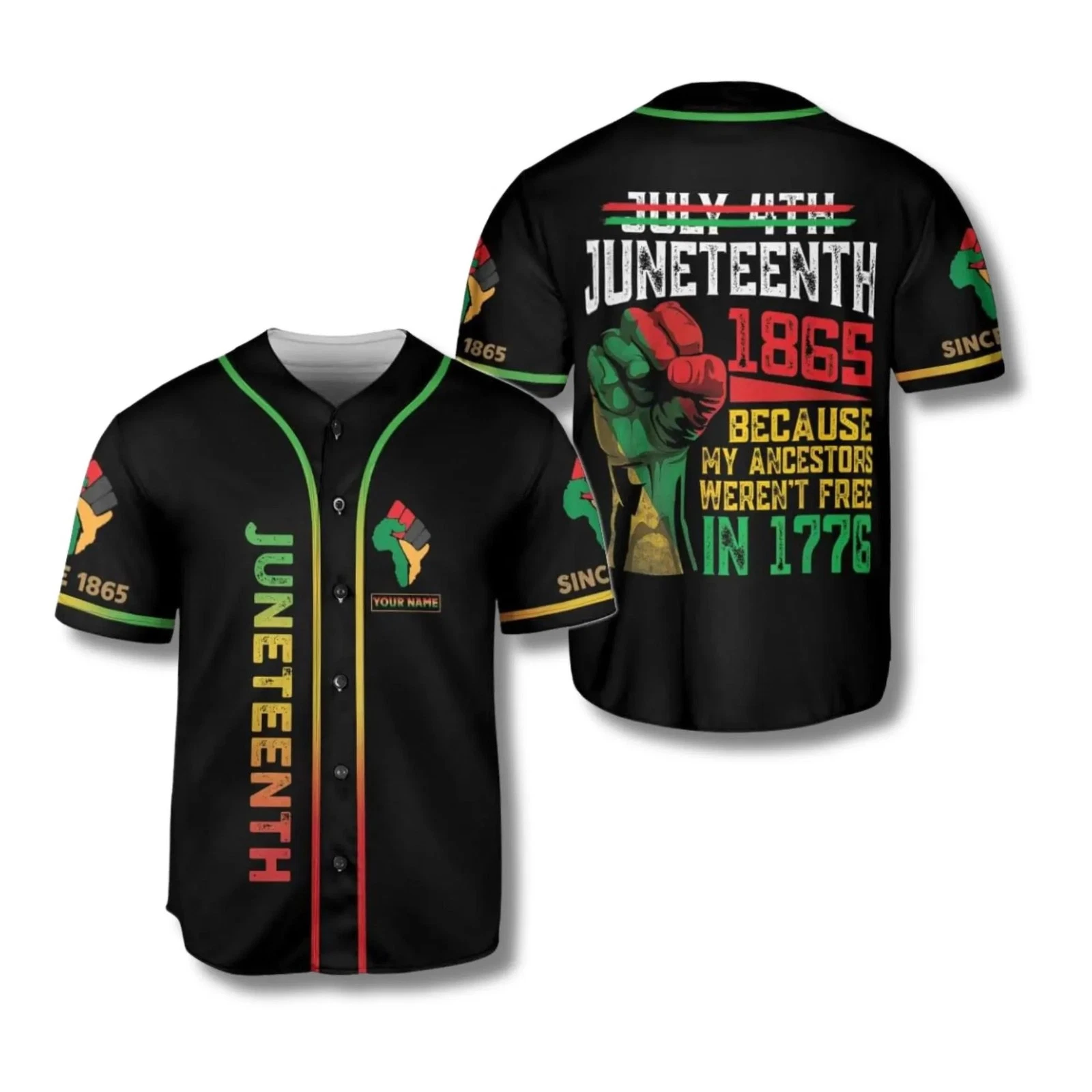 Custom Fist Pumps Juneteenth 1865 Black History Month Baseball Jersey Shirt