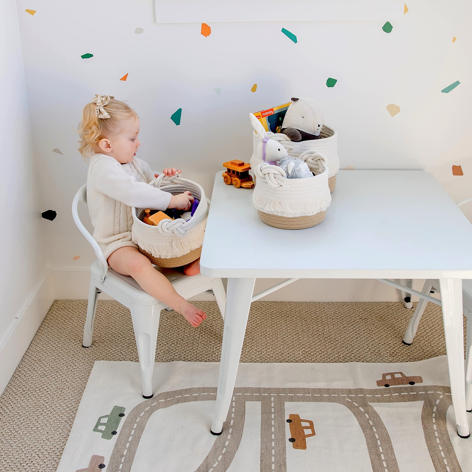 NaturalCozy 3-Piece Decorative Storage Basket Set Cotton Rope Woven Baskets for