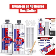 Colle Epoxy Bi-composant 100 ml Transparente, Prise Rapide 5 min, Extra Forte