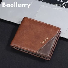 Slim Men's RFID Blocking Leather Wallet Credit Card ID Holder Short Purse Clutch