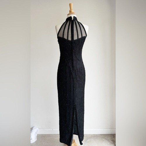 STENAY Vintage Black Silk Beaded Cage Neck Gown 4 - Picture 6 of 8