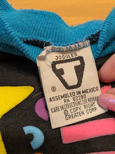 Vintage 80s 90s Girls Funky Colors Pullover Sweatshirt Neon Black Letters School - Picture 7 of 9