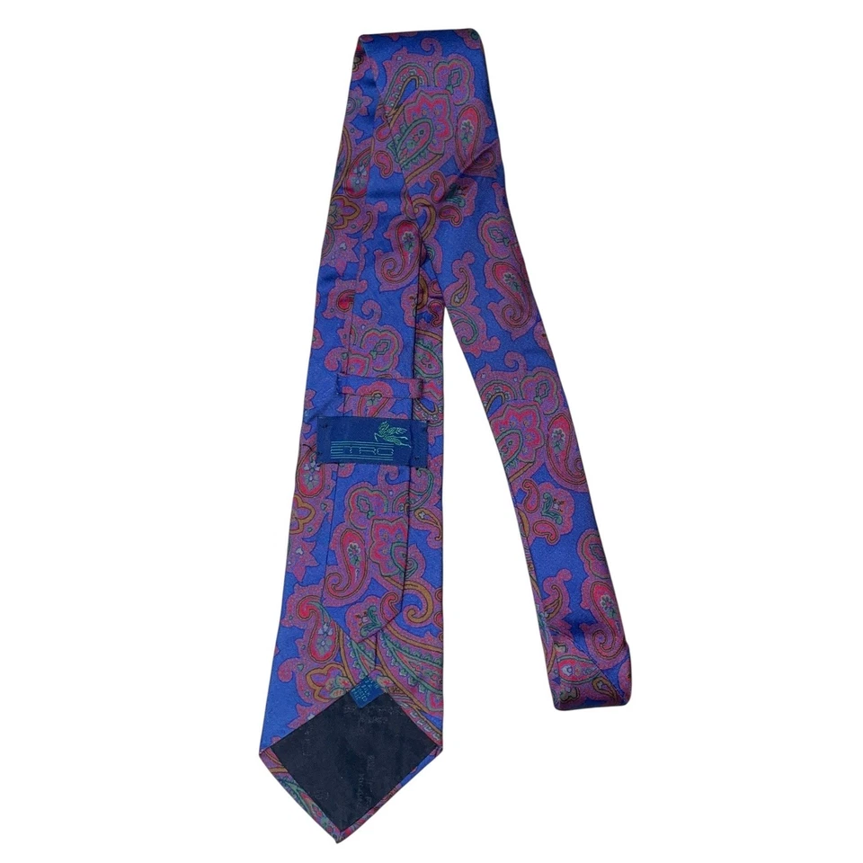 Corbata ETRO azul/rosa/púrpura estampado cachemir 100 % seda Foto 2 de 4