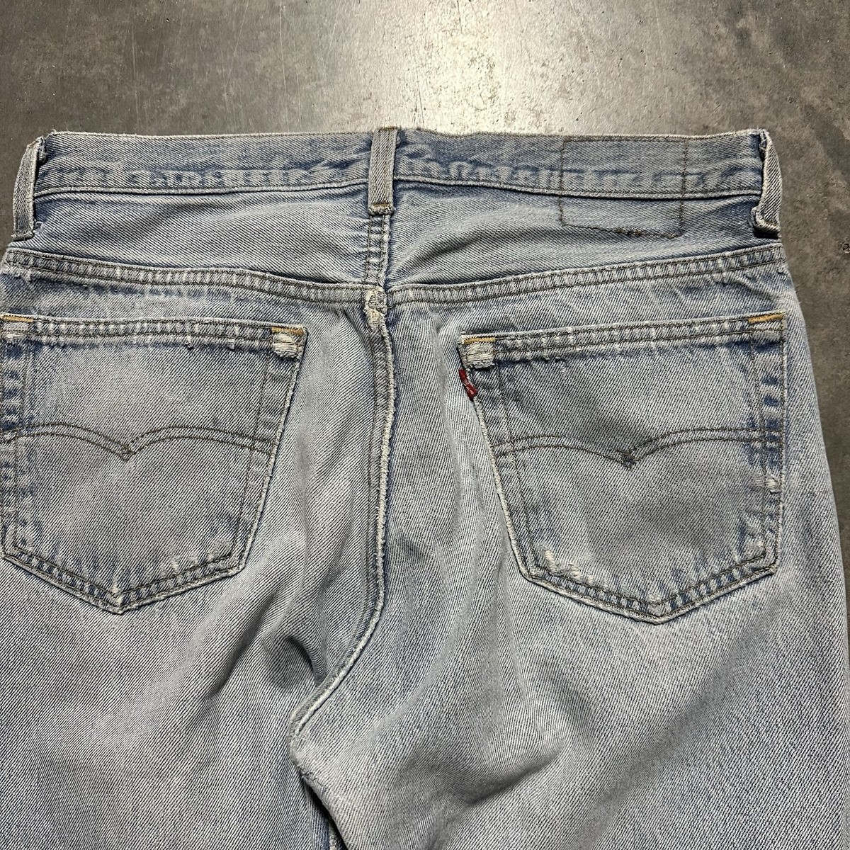 Vintage 90s Levi 501xx Denim Blue Jeans Distressed Light Wash