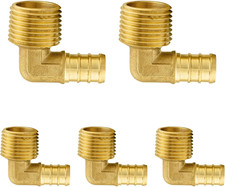5-Pack Brass PEX Fittings, 1/2" PEX to 1/2" NPT Threaded Male Elbow, Barb Crimp
