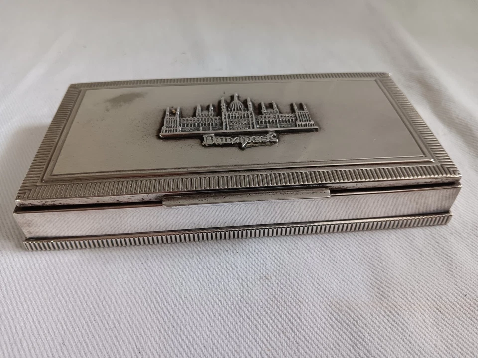 Art Deco Zigarettendose Zigarrendose Alpacca Enblem des Parlament Budapest - Bild 1 von 4