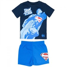 Superman Man of Steel Shirt and Shorts Boy's 2-Piece Set Blue