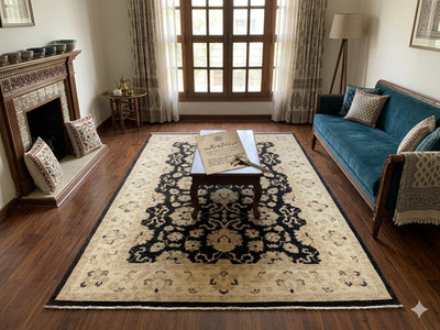 6x8 ft Afghan Chobi Rug Hand Knotted Rugs Black Boho Rug Oriental Bedroom Rug