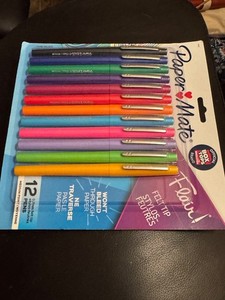 PAPER MATE FLAIR FELT TIP PENS, MEDIUM POINT 0.7MM, ASSORTED COLORS, 12 PACK