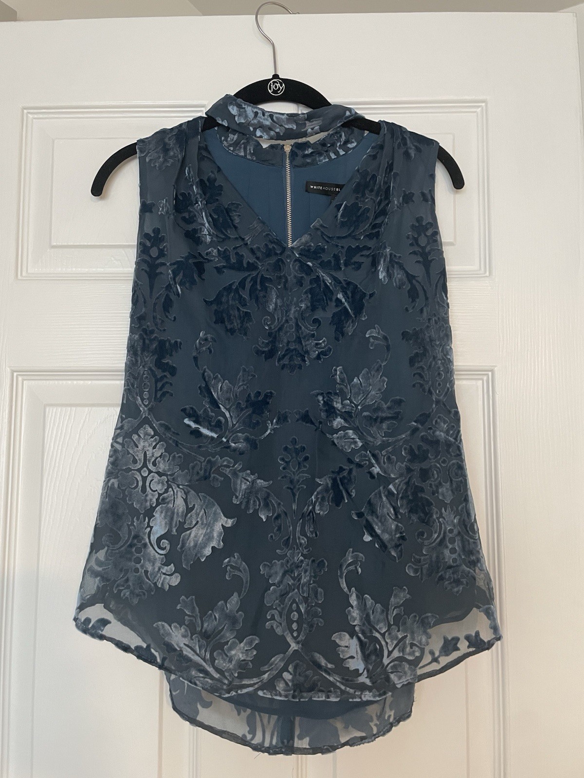 White House Black Market Salma Blue Velvet Burnout Sleeveles