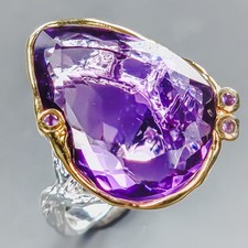 Handmade ring 29 ct Natural Amethyst Ring 925 Sterling Silver Size 8 /R438216