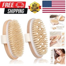 2 Pack Dry Brushing Body Brush, Natural Bristle Exfoliating Brush with Massag...